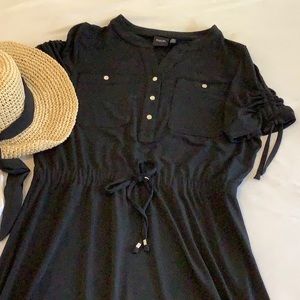 Knit Drawstring-waist Dress Ruched Tie Sleeves